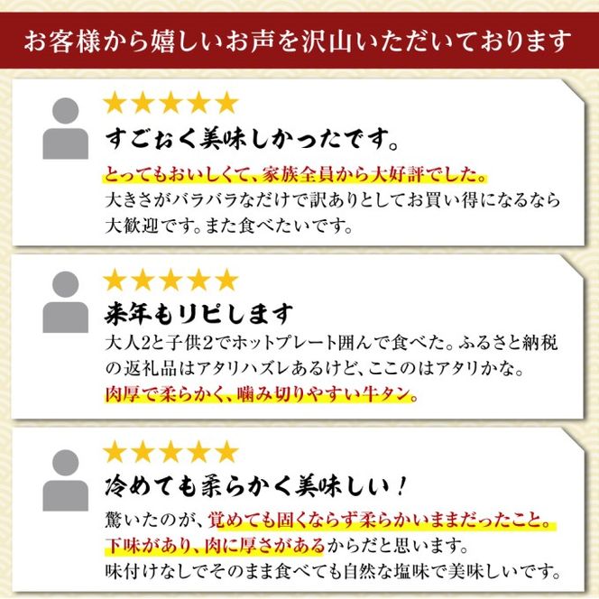 【朝倉市制施行20周年記念企画】 訳あり やわらか厚切り牛タン【塩仕込み】計1kg（500g×2p）※配送不可：沖縄・離島 おうち焼肉 ボリューム 柔らかい ジューシー 切れ目 塩だれ 旨味 バーベキュー つまみ おかず 食材 