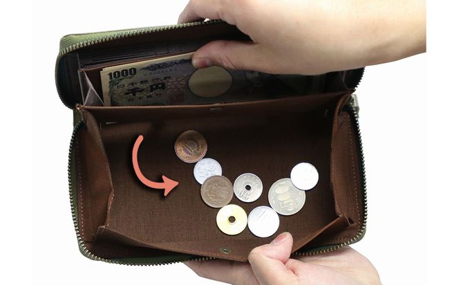豊岡工房 牛革 ジャバラ コインスルー長財布（4342）オリーブ / 長財布 紙幣と硬貨を自動で仕分け 18枚 カード収納可能 柔らかい シュリンク牛革 メンズ レディース 財布 さいふ サイフ 国産 日本製 小田清株式会社