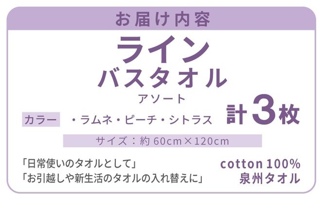 G5739 【スピード発送】ライン バスタオル 3枚セット アソート 泉州タオル