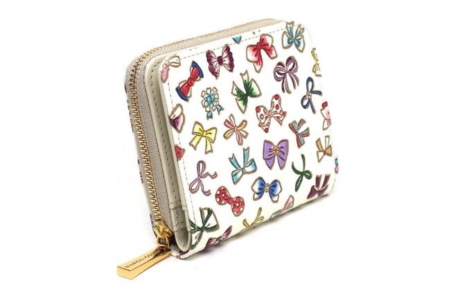 【文庫屋大関】二つ折りファスナーミニ財布 プチリボン【皮革工芸品】財布 二つ折り 小物 お札 カード 小銭 コンパクト 牛革 手作り 日本製 墨田区 東京都