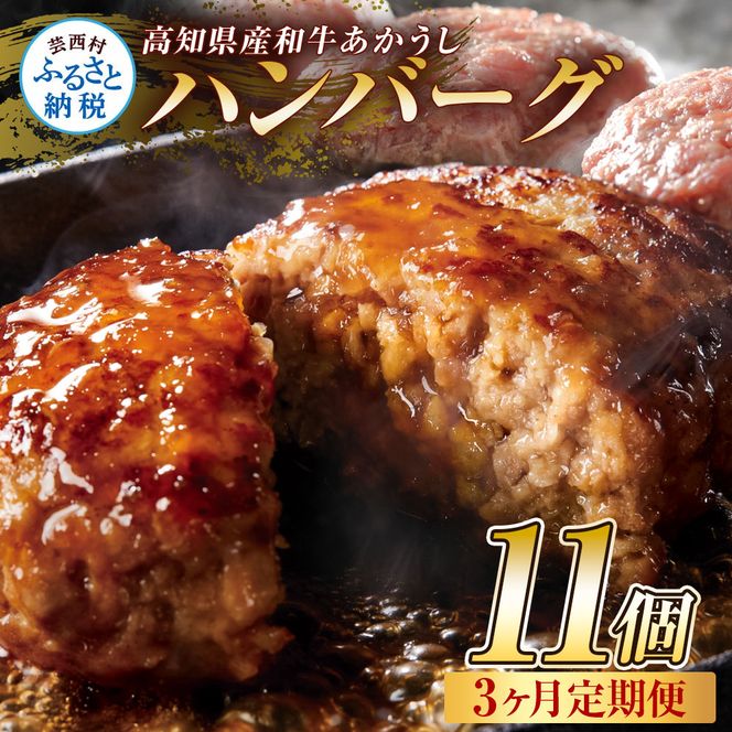 t213cdm　創業50年老舗レストランの幻の和牛あかうしハンバーグ120g×11ケ 3ヶ月定期便 土佐あかうし 美鮮豚 牛肉 高級 ハンバーグ 冷凍 美味しい 肉汁ハンバーグ 焼くだけ 小分け 個包装 高級 国産 定期便 