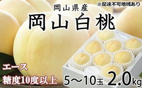 桃 2026年 先行予約 岡山 白桃 エース 5～10玉 約2kg JAおかやまのもも（早生種・中生種） もも モモ 岡山県産 国産 フルーツ 果物 ギフト