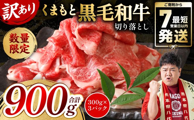 【訳あり】 くまもと黒毛和牛 切り落とし 900g（300g×3） 黒毛和牛 牛肉 和牛 ブランド牛 ブランド和牛 訳あり牛肉 ブランド牛肉 牛肉切り落とし ブランド牛切り落とし 小分け 熊本県産 くまもと 国産 人気 毎月数量限定