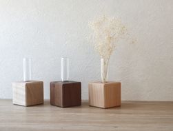 スクエアキューブ花瓶｜無垢材使用の木製一輪挿し〈3点セット〉 272183_CZ027
