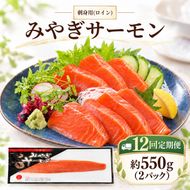 【12回定期便】サーモン 刺身用 みやぎサーモン 柵 合計 約 550g 2パック 12ヶ月 1年 定期便 鮭 宮城県産 さけ サケ 魚介 魚 海鮮 生食 皮なし 骨取り お取り寄せ グルメ ギフト プレゼント 贈り物 冷凍便 送料無料