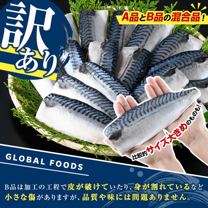 訳あり！昆布塩さばフィーレ(A品B品混合・計2kg) サバ 鯖 おかず おつまみ 惣菜 焼き魚 切り身 昆布 ご家庭用 リピート 【グローバルフーズ】akn061-24