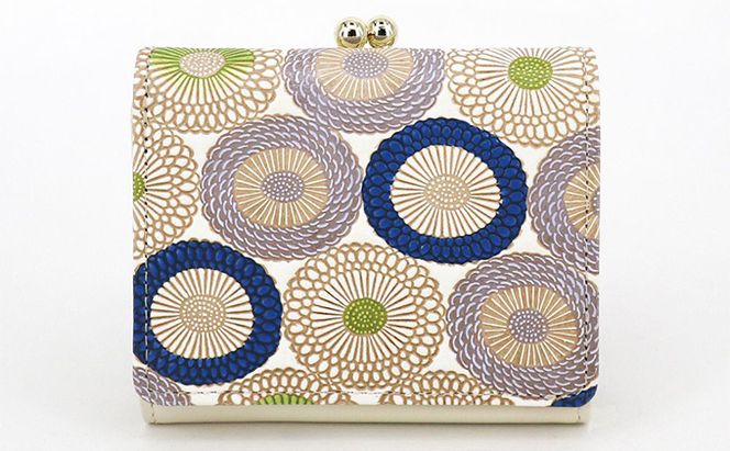 【文庫屋大関】三つ折りミニ財布　笠菊（水明）【皮革工芸品】 ファッション 小物 民芸品 お札 カード 小銭 手のひらサイズ コンパクト 厄除け 牛革 手作り 大人可愛い 