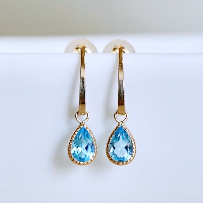 K10YG(10金) イエローゴールド 揺れる ブルートパーズ アンティーク ピアス 保証書付 SR-2223-1 242-043-d