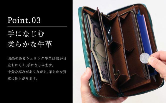豊岡工房　牛革コインが分けられる長財布（3774-01）ブラック