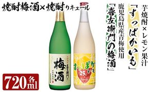 a704 芋焼酎リキュール×焼酎梅酒飲み比べ！すっぱかいも＆喜左衞門の梅酒セット(各720ml×2本)【南国リカー】
