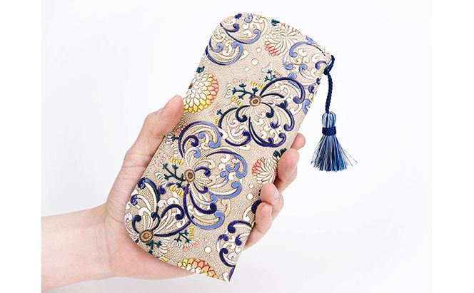 【文庫屋大関】メガネケース　乱菊＜青紫＞【皮革工芸品】 ファッション小物 民芸品 