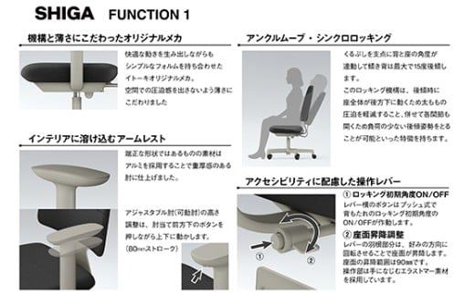 イトーキ SHIGA シガ 昇降脚 背トリプル ベースカラー:ペールオリーブ / 座面カラー:グレーC（KJ-517SEM-L4C5F）キャスター5本脚 【アンクルムーブ・シンクロロッキング / アジャスタブル肘 / 抵抗付きウレタンキャスター】 日本製 ワークチェア オフィスチェア 柴田文江氏デザイン【EI186W】（滋賀県　近江八幡市）