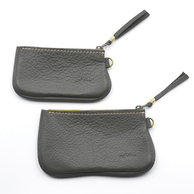 益子の革工房maharoのファスナーコインケース・カードケースセット　ダークグレー｜栃木県 益子町 ふるさと納税 コインケース カードケース 2個セット 牛革 手作り（AX133-5）