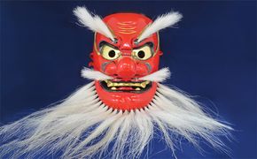 備中神楽面桐一刀彫 猿田彦の命 伯泉作 民芸品 工芸品 