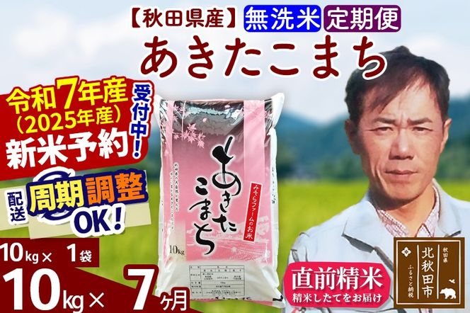 ※令和7年産 新米予約※《定期便7ヶ月》秋田県産 あきたこまち 10kg【無洗米】(10kg袋) 2025年産 お届け周期調整可能 隔月に調整OK お米 みそらファーム|msrf-30607