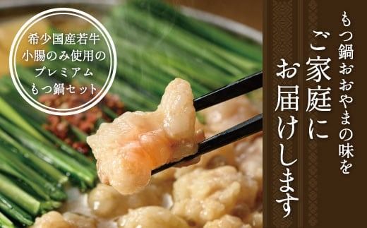 博多もつ鍋おおやま もつ鍋しょうゆ味 4人前 希少国産若牛小腸のみ使用のプレミアムもつ鍋セット。当返礼品に訳あり品は一切なし！福岡売上1位のもつ鍋4人前。濃縮なしのこだわりスープをお届け！　XY006