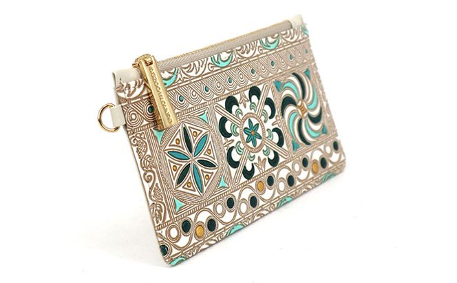 すっきり カードケース 錦紗 緑 文庫屋大関 パスケース 小銭入れ フラグメントケース カード 収納 ケース 本革 牛革 革 皮革 スリム コンパクト 工芸品 工芸 雑貨 おしゃれ チェーン ファスナー 日本製 東京