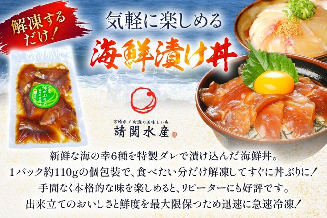 海鮮丼 6種の贅沢食べ比べ丼 1p約110g 6p 真空パック [請関水産 宮崎県 日向市 452061668] 海鮮丼の具 海鮮 海鮮丼セット 食べ比べ 丼 冷凍 ギフト 漬け丼 ぶり マダイ 真鯛 かんぱち カンパチ まぐろ マグロ サーモン かつお カツオ