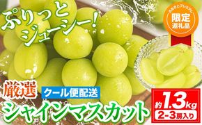 【ふるプレ限定品】シャインマスカット 岡山 約1.3kg 2-3房 厳選 旬 ぶどう ブドウ 葡萄 マスカット 果物 フルーツ ギフト 岡山県 笠岡市 訳あり クール便 爽やか 贅沢《2026年9月上旬-11月中旬頃出荷》---kasaoka_zsy_363_s13---