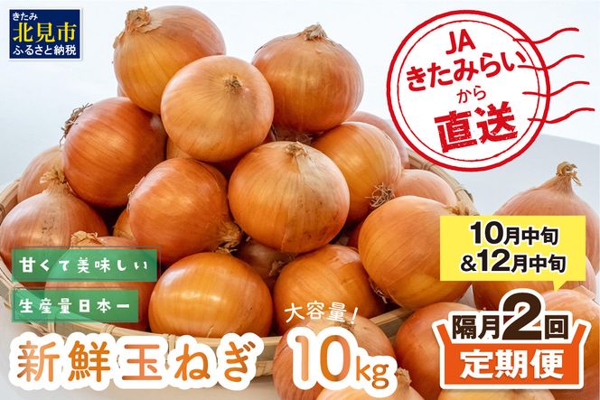 【隔月2回(10月・12月)定期便】JAきたみらいから直送する新鮮玉ねぎ 10kg Lサイズ以上 ( 野菜 定期便 玉葱 たまねぎ 期間限定 )【999-0006-2026】