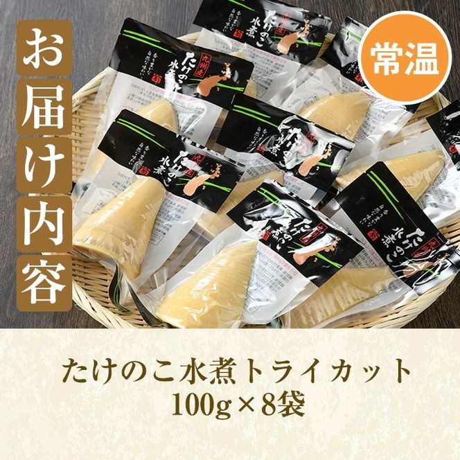 たけのこ水煮トライカット8袋(計800g・100g×8袋)国産 九州産 筍 野菜 使い切り 小分け 個包装【上野食品】a-12-194-z