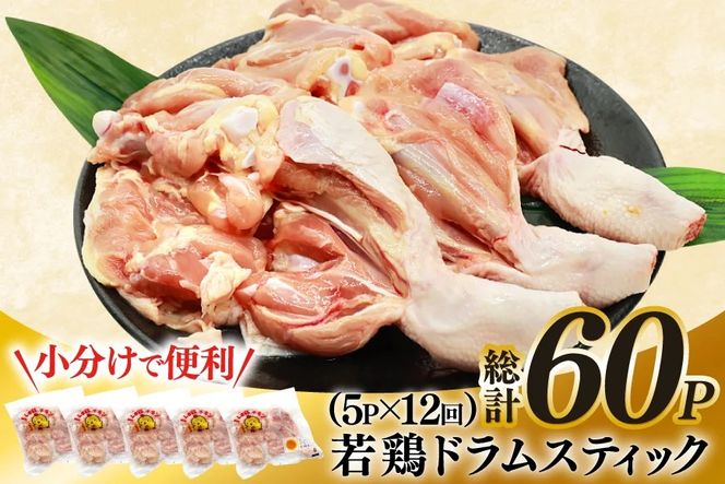 鶏肉 定期便 骨付き もも肉 ドラムスティック 1本入 5p 12回 総計60p [ミヤケイフード 宮崎県 美郷町 31bp0006] ドラム もも モモ 鶏モモ 鶏もも