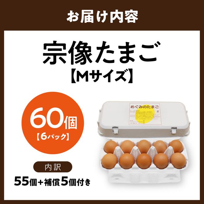 JAむなかたよりお届け！宗像たまご60個（55個＋補償5個）【JAほたるの里】_HA0916