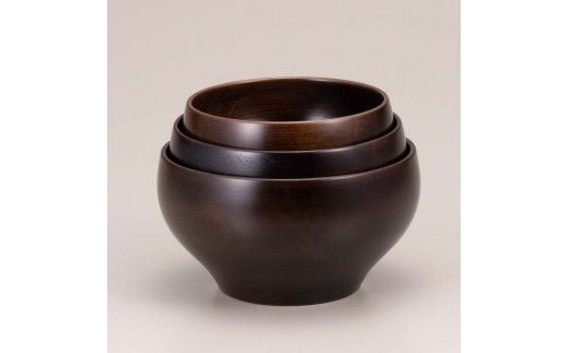 三つ組　桜〇椀　こげ茶 復興　震災　コロナ【能登半島地震復興支援】 北陸新幹線 F6P-1676