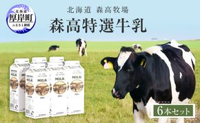森高特選 牛乳 6本 セット (1本あたり１L×6本,合計６L) 北海道 牛乳 ミルク 