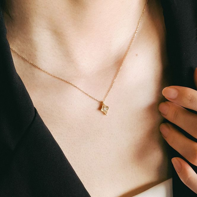 【心葉/京都kokoroba kyoto】K18 天然ダイヤモンド 葵×ひし形モチーフ ネックレス 261009_B-WV07