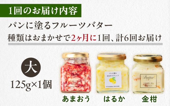 【全6回定期便/2ヶ月に1回】お楽しみ定期便 フルーツバター大1個 糸島市 / 糸島正キ ジャム クリーム 果物[AQA066] バター フルーツバター フルーツ 果物 いちご あまおう みかん 金柑