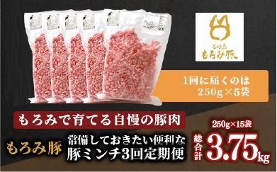 【定期便 3回配送】【石垣島ブランド豚】もろみ豚 豚ミンチ 250g×15袋【合計3.75kg】【もろみで育てる自慢の豚肉】 簡単 便利 小分け 3ヶ月 3か月 3ヵ月 AH-20-1