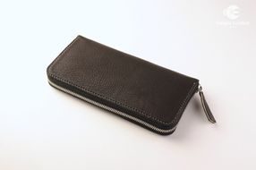 【職人手縫い】和歌山日本鹿革長財布　漆黒（黒色）AJ003