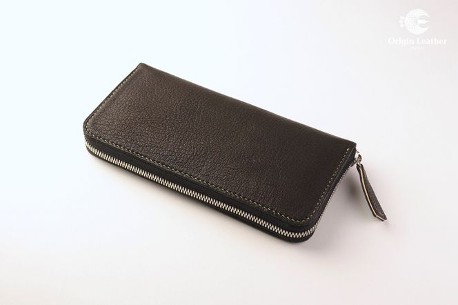 【職人手縫い】和歌山日本鹿革長財布　漆黒（黒色）AJ003