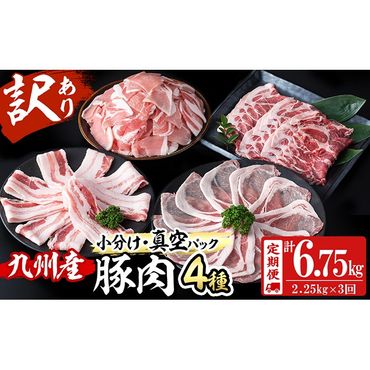 【定期便 全3回】【数量限定】小分け・真空パック!九州産豚肉4種セット(計6.75kg・2.25kg×3回) t003-024