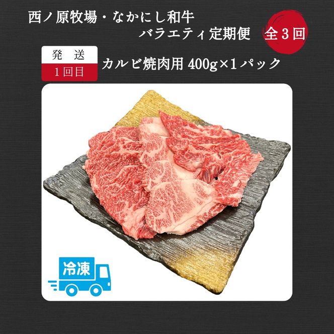 【定期便 全3回】宮崎県西ノ原牧場・なかにし和牛バラエティ定期便（牛肉 黒毛和牛 焼肉 小間切れ ハンバーグ 定期便）