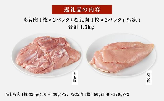 紀州うめどり もも肉 ＆ むね肉 4枚 合計 約1360g セット 冷凍 鶏肉 鶏 地鶏 肉 EQ03