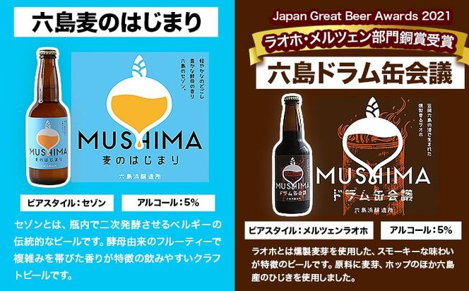 ビール 六島麦酒 3種6本セット 六島麦のはじまり2本 六島ドラム缶会議2本 北木島オイスタースタウト2本 六島浜醸造所《45日以内に出荷予定(土日祝除く)》岡山県 笠岡市 六島 麦酒 お酒 ビール クラフトビール アルコール 贈答 お土産---A-120b---