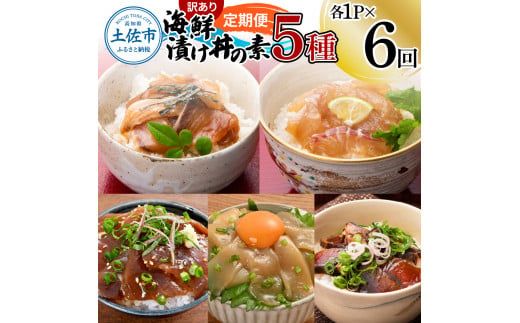 【6回定期便】訳あり土佐の海鮮漬け丼（5種×各1袋）セット 漬け丼の素 タイ 鯛 ブリ 鰤 マグロ 鮪 イカ カツオ 鰹 たたき 新鮮 魚 おかず おつまみ 惣菜 小分け【企業組合　宇佐もん工房】 [BQAB012]