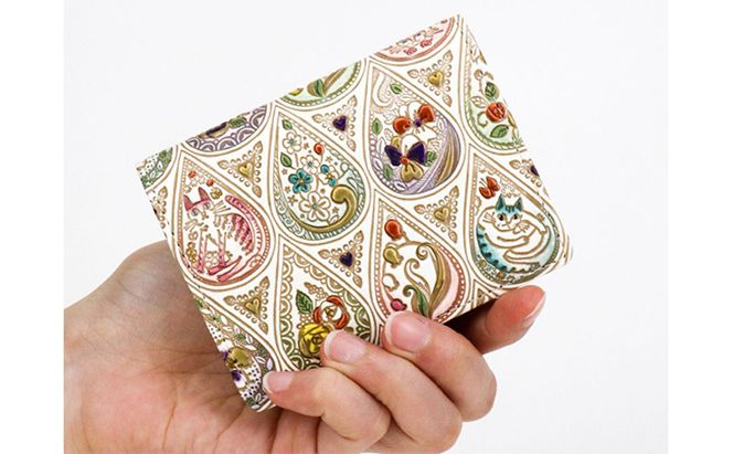 箱まち 小銭入れ 花と猫ミックス 文庫屋大関 コインケース 財布 ミニ財布 手のひらサイズ 小さい財布 小さい レディース 本革 牛革 革 パスケース カード 収納 工芸品 雑貨 かわいい 花 猫 グッズ 日本製 東京