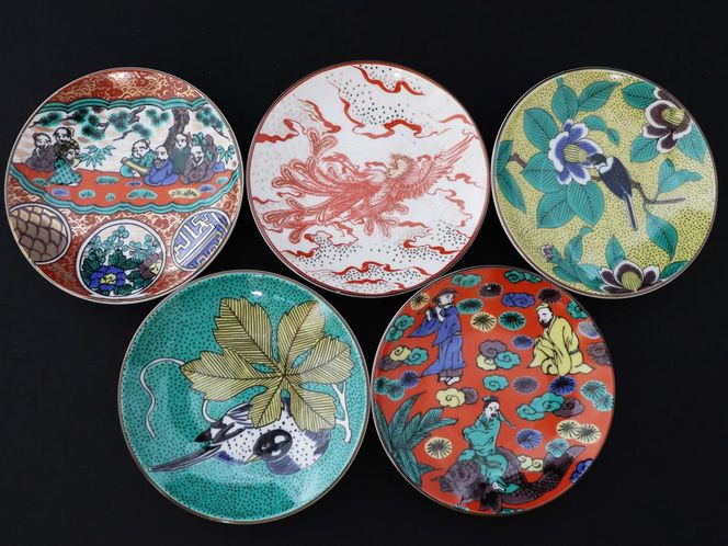 九谷焼　3.2号皿揃　時代絵 （5枚セット）a01 工芸品 