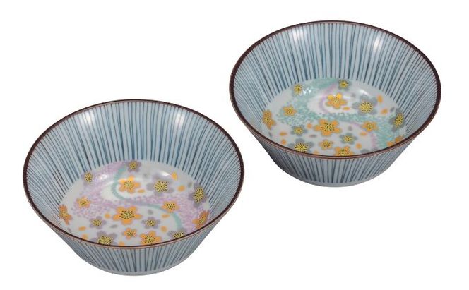 九谷焼　 4.5号ペア鉢　曲水花　a01 食器 キッチン雑貨 キッチンアイテム 雑貨 お皿 食卓 テーブルコーディネート 盛り付け 