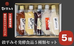 穀平みそ発酵食品5種類セット（吟醸みそ、豊醸みそ、吟白みそ 各280g、甘酒、塩こうじ 各250g、総合計1.34kg）［穀平味噌醸造場］味噌 みそ 麹 あま酒 国産 天然醸造味噌 詰め合わせ 詰合せ お試し 信州味噌 信州みそ スパウトパック スパウト袋 お楽しみ 長野県［B-16］
