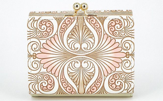 【文庫屋大関】三つ折りミニ財布　ロカイユ（ベビーピンク）【皮革工芸品】 ファッション 小物 民芸品 お札 カード 小銭 手のひらサイズ コンパクト 大人かわいい 牛革 手作り 国産 