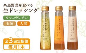 【全3回定期便】【毎月1本ずつお届け】糸島野菜を食べる生ドレッシング 1本 × 3種 お試し 定期便 （ 人参 / 玉葱 / ルッコラレモン ） 糸島市 / 糸島正キ [AQA035] ドレッシング 定期便 ギフト 無添加 人気 贈り物 お土産 人参 玉ねぎ