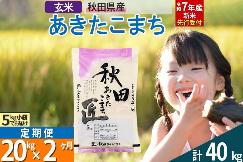 [玄米][令和7年産 新米予約][定期便2ヶ月]秋田県産 あきたこまち 20kg (5kg×4袋)×2回 20キロ お米 新米|02_snk-020802s