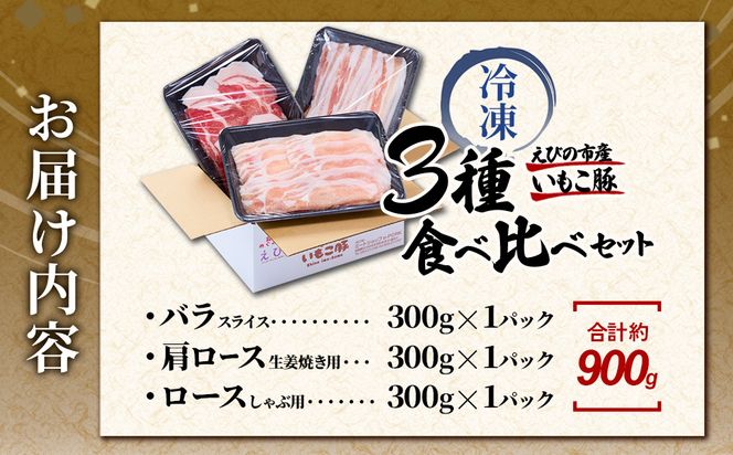 豚肉 いもこ豚 人気部位3種 食べ比べセット 900g（300g×3パック）ぶた肉 ぶたにく ブタ肉 30日 お肉 ロース 肩ロース しゃぶしゃぶ 冷凍 国産 宮崎県産 九州 送料無料 薄切り 小分け