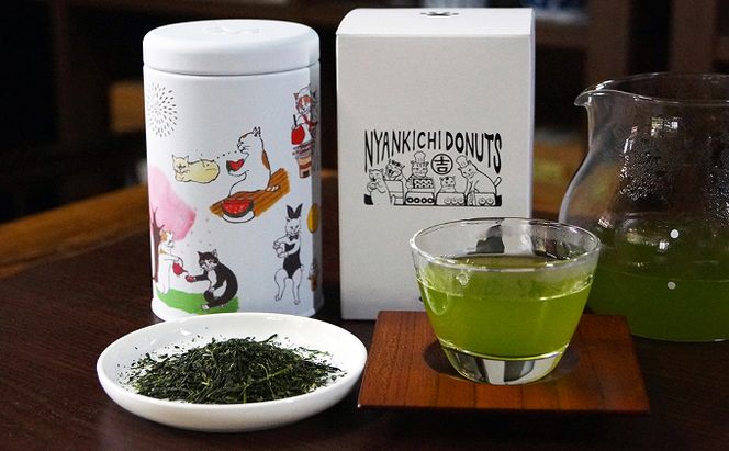 ネコ缶とほっこりお茶セット（京都深蒸し茶入）〈お茶 茶 煎茶 緑茶 深むし 深蒸し茶 京都 缶 ネコ 猫 茶筒 お茶缶 飲料 保存缶〉 加工食品 