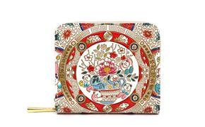 【文庫屋大関】二つ折りファスナーミニ財布 唐子【皮革工芸品】財布 二つ折り 小物 お札 カード 小銭 コンパクト 牛革 手作り 日本製 墨田区 東京都