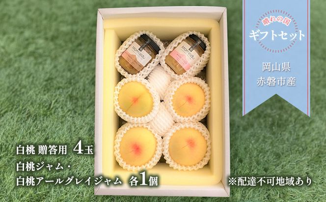 桃 2026年 先行予約 晴れの国 ギフトセット ( 白桃 4玉＋ ジャム 2種） もも モモ 岡山県 国産 フルーツ 果物 ギフト 